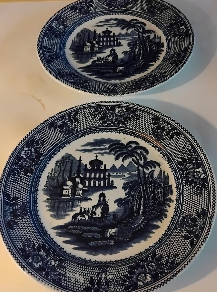 2 Antiek Blauwe Borden 19e Eeuw Petus Regout &co  Delhi, Antiek en Kunst, Ophalen of Verzenden