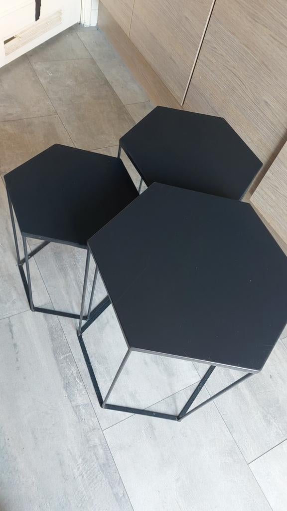 Set van 3 Zwarte Bijzettafeltjes, Ophalen, Minder dan 45 cm, Minder dan 55 cm, Gebruikt