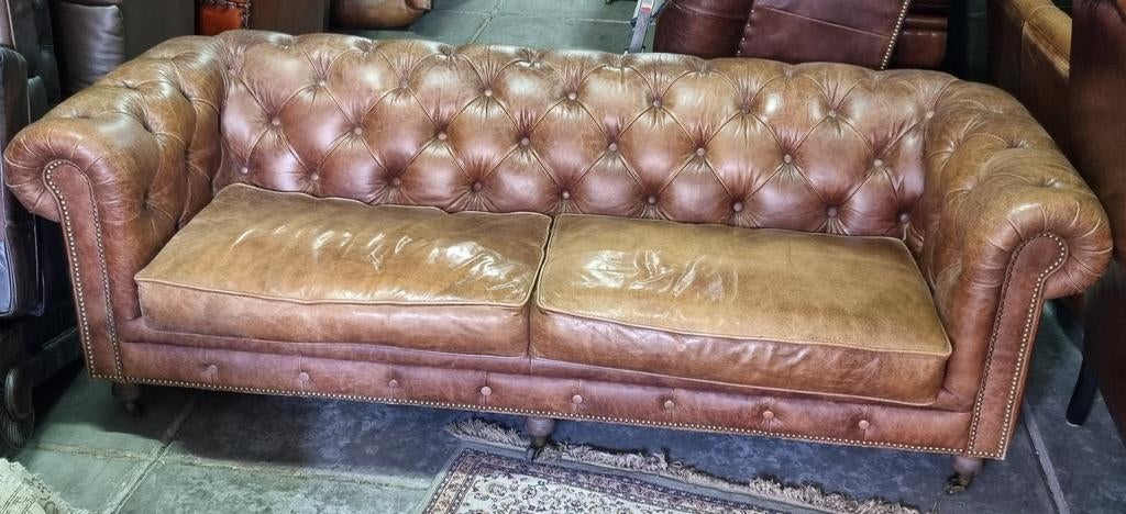 Cognac leren Chesterfield bank + BEZORGING GRATIS
