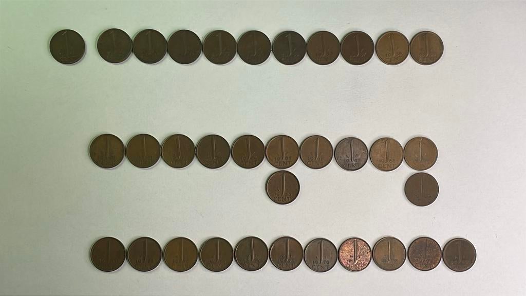 Complete set 1 cent munten 1949-1980 incl. var. 1965/1969, Ophalen of Verzenden, Koningin Juliana, 1 cent, Setje