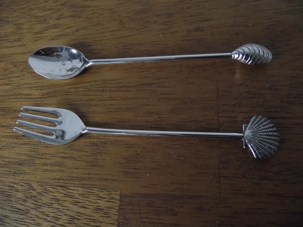verzilverd vork lepel schelp 13 cm glad steel 1970 Shell p s, Ophalen of Verzenden