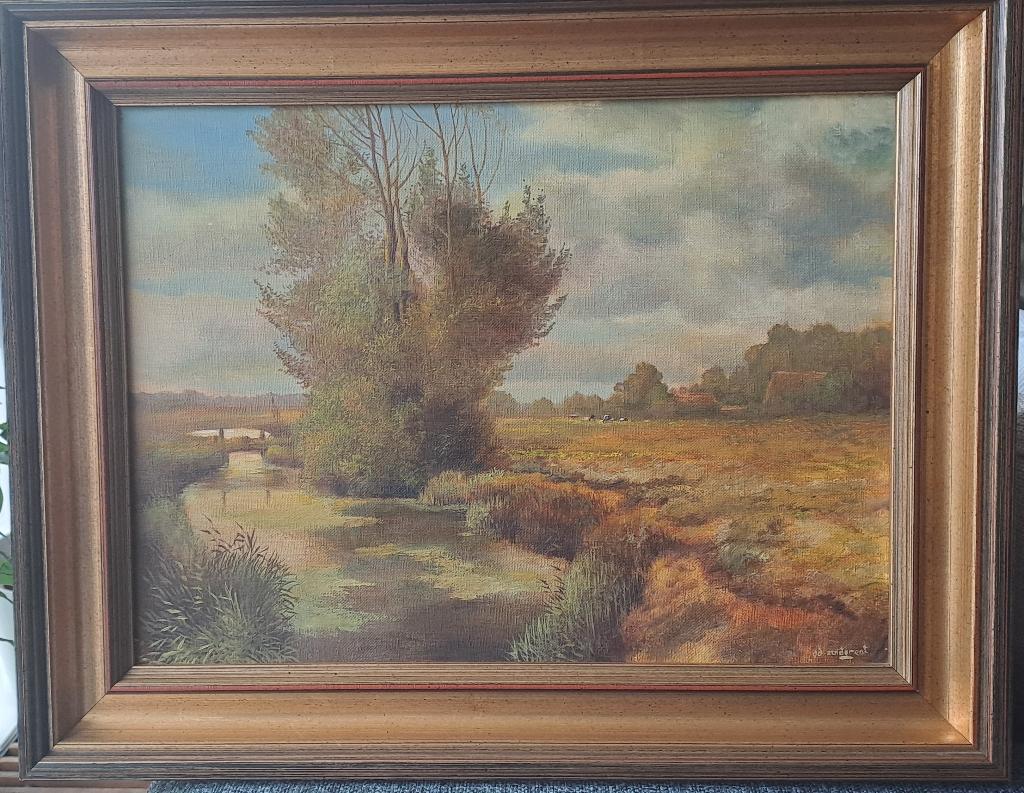 Olieverfschilderij Polderlandschap Ad Zuiderent, Antiek en Kunst, Ophalen