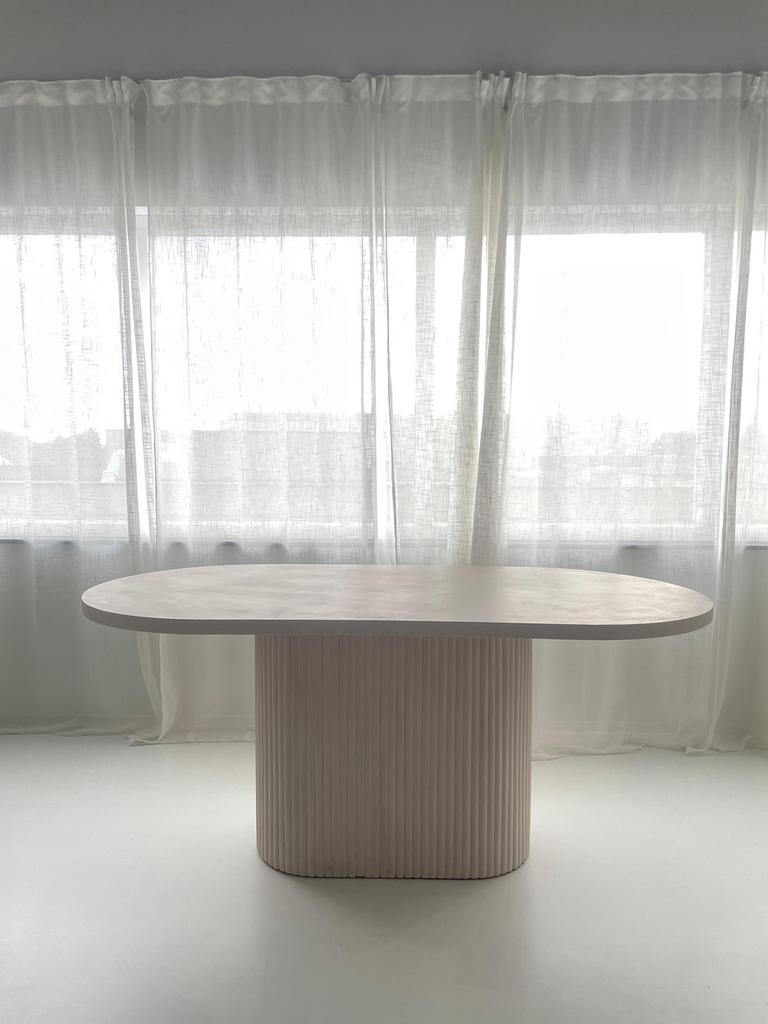 Beton ciré eettafel 180 cm x 90 cm, Japandi, Nieuw, 150 tot 200 cm, Ovaal