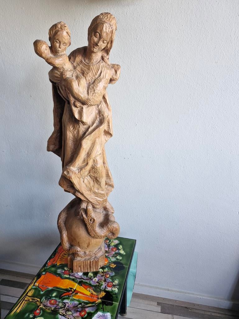 Houten Madonna met Kind - Prachtig Beeld, Antiek en Kunst, Kunst | Beelden en Houtsnijwerken, Ophalen of Verzenden