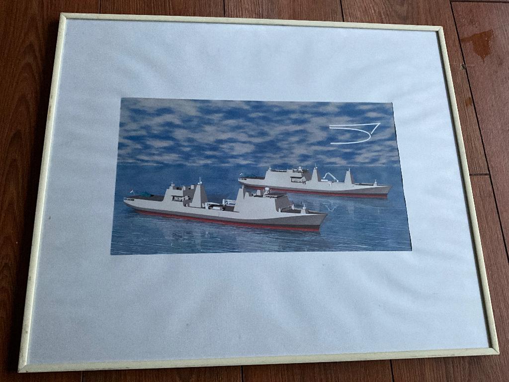 Tekening van marine schip, Ophalen of Verzenden, Zo goed als nieuw, Motorboot, Kaart, Foto of Prent