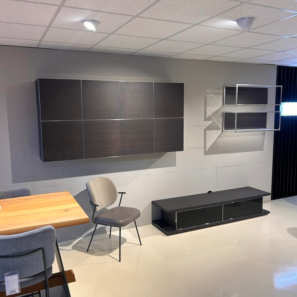 Molteni Pass Aanbouwwand - Grijs Eiken Design, Huis en Inrichting, Ophalen, 200 cm of meer, Eikenhout, Zo goed als nieuw