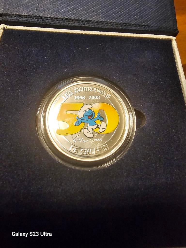 2 euro munt smurfen/smurf., Postzegels en Munten, Ophalen of Verzenden, Zilver