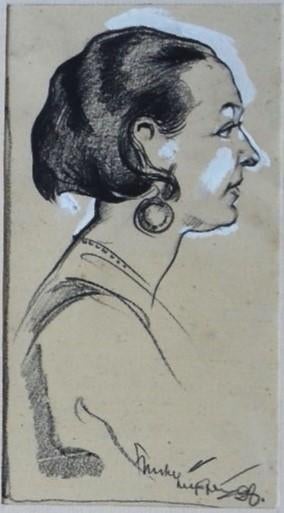 A. J. Funke-Küpper krijttekening "Profiel Jonge Vrouw", 1928, Antiek en Kunst, Ophalen