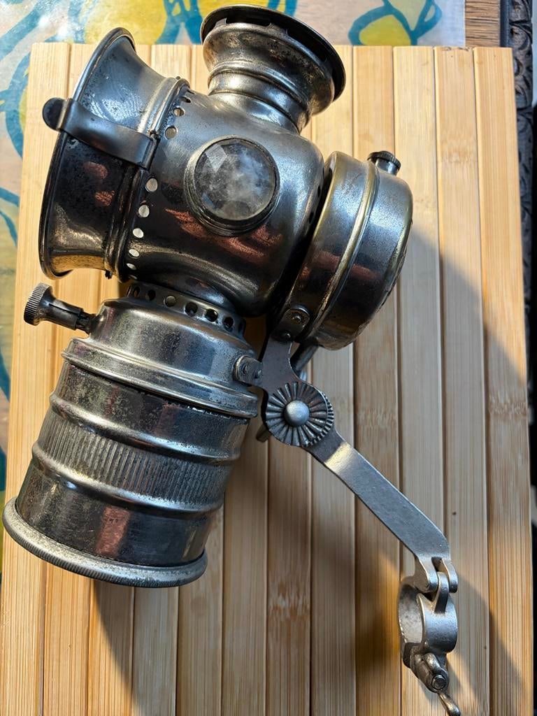 Vintage Vitaphare Carbid  motorfiets lamp met mooie patina, Ophalen of Verzenden, Gebruikt