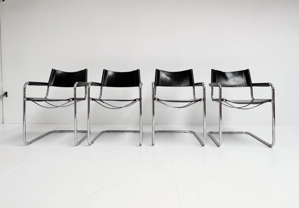 Set van 4 lederen Mart Stam S34 stoelen, 1970's, Gebruikt, Zwart, Design, Ophalen of Verzenden