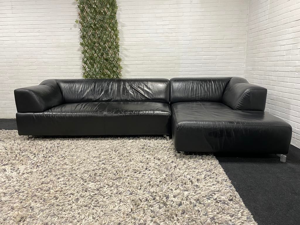 Leolux Faya Lobi - zwart leder - Gratis Levering, Gebruikt, Design, 300 cm of meer, 75 tot 100 cm