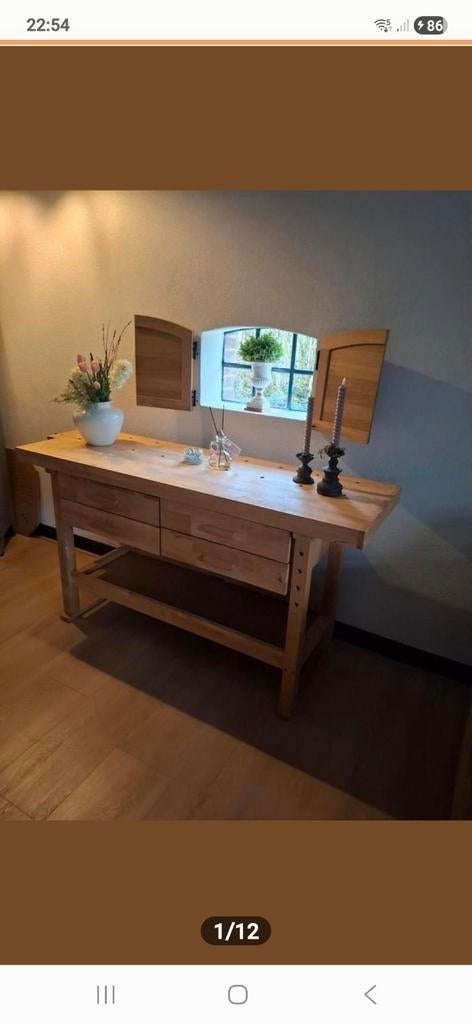 Houten Werkbank / Sidetable /badmeubel/koffietafel, Ophalen, Gebruikt, 100 tot 150 cm, Landelijk