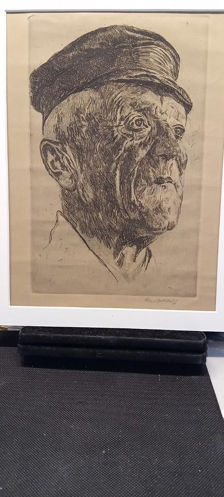 CEES BOLDING. Originele ets man met pet.Volendam?, Ophalen of Verzenden