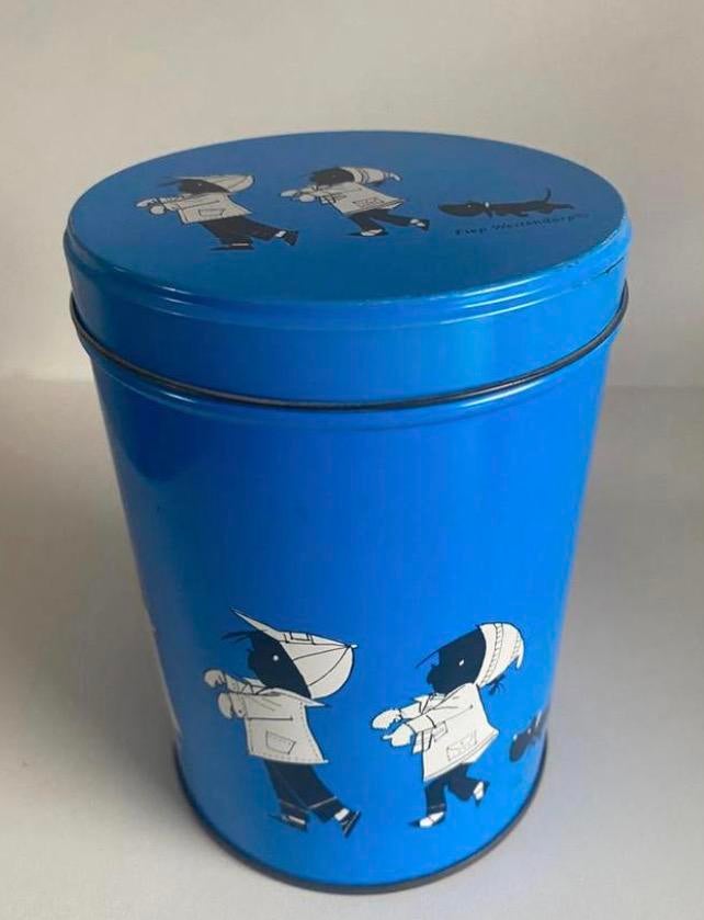 Blauw blik met Jip en Janneke. Hoogte 14,5 cm, Verzamelen, Poppetjes en Figuurtjes, Zo goed als nieuw, Ophalen of Verzenden