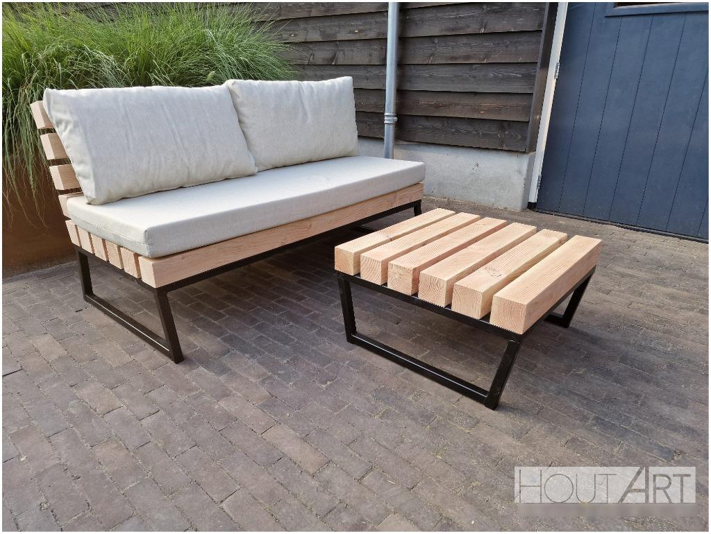Loungebank Massive staal met douglas balken, Hardhout, Bank, 3 zitplaatsen, Info@hout-art.nl