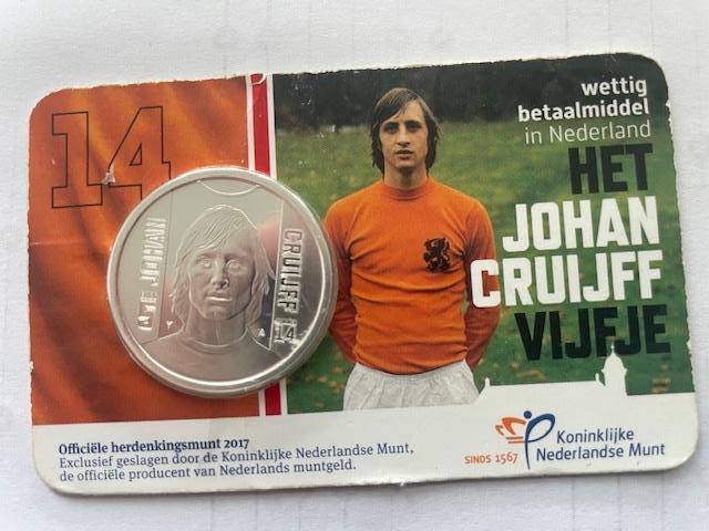 Johan Cruyff zilveren vijfje, orgineel 2017, Postzegels en Munten, Munten | Nederland, Koningin Beatrix, Zilver, Euro's, Ophalen of Verzenden