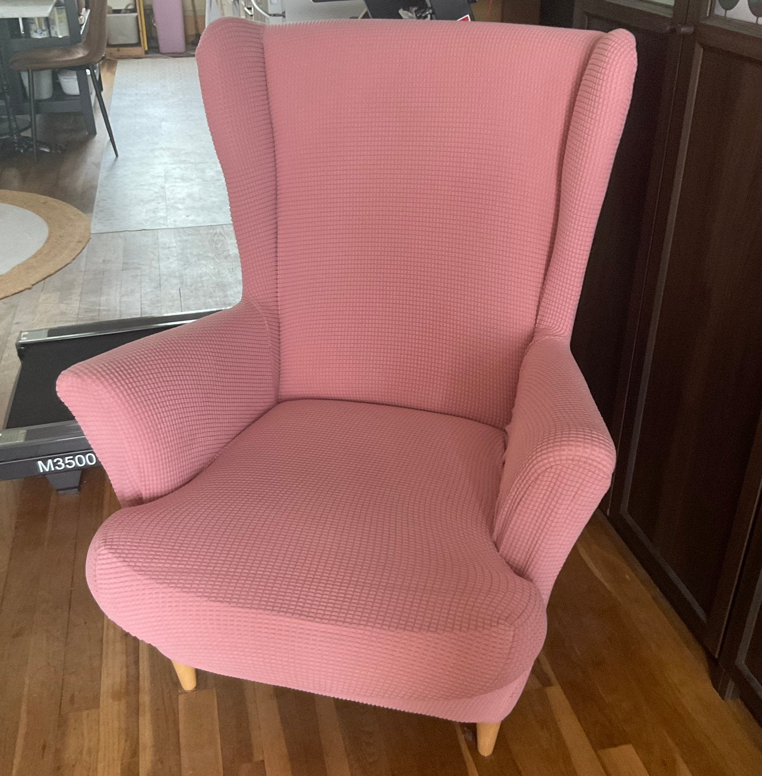 IKEA STRANDMON Oorfauteuil (Wit) + Gratis Roze Hoes!, Ophalen, Zo goed als nieuw, 75 tot 100 cm