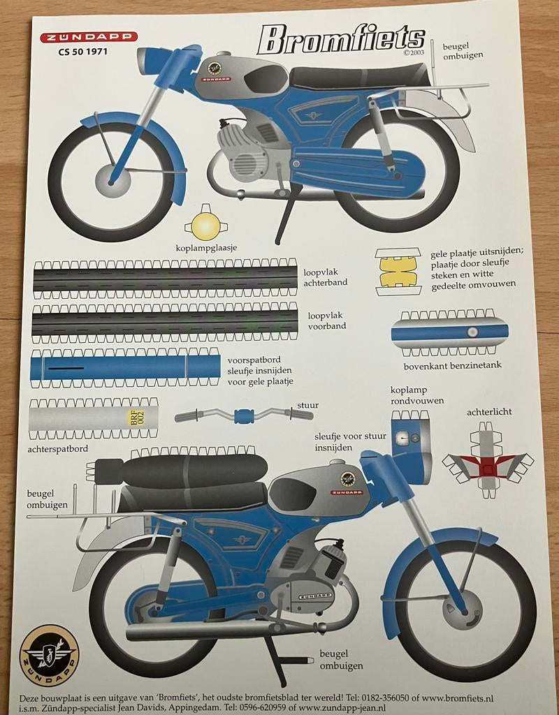 Kartonnen bouwplaat Bromfiets Zundapp CS 50 1971, Ophalen of Verzenden, Zo goed als nieuw