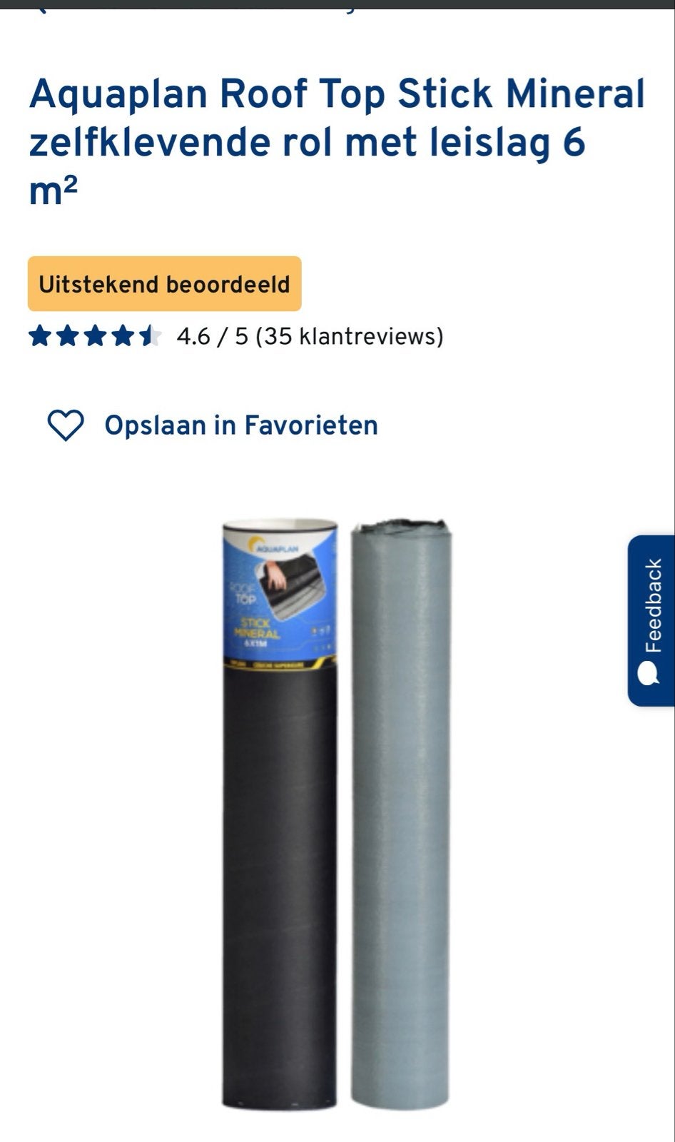 Aquaplan Roof Top Stick Mineral dakbedekking, ca. 3.5 m, Ophalen, Overige materialen, Zwart, Nieuw