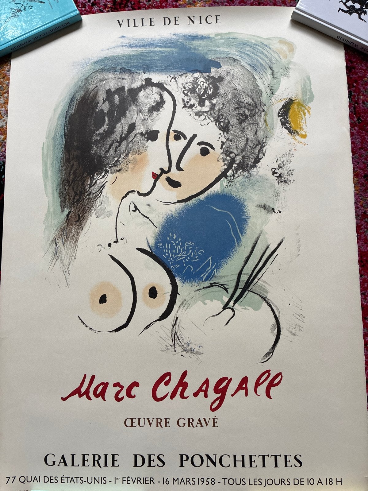 Marc Chagall - Ville de Nice - Œuvre Gravé - Originele Litho, 1950 - 1999, Portret, Ophalen of Verzenden, Origineel