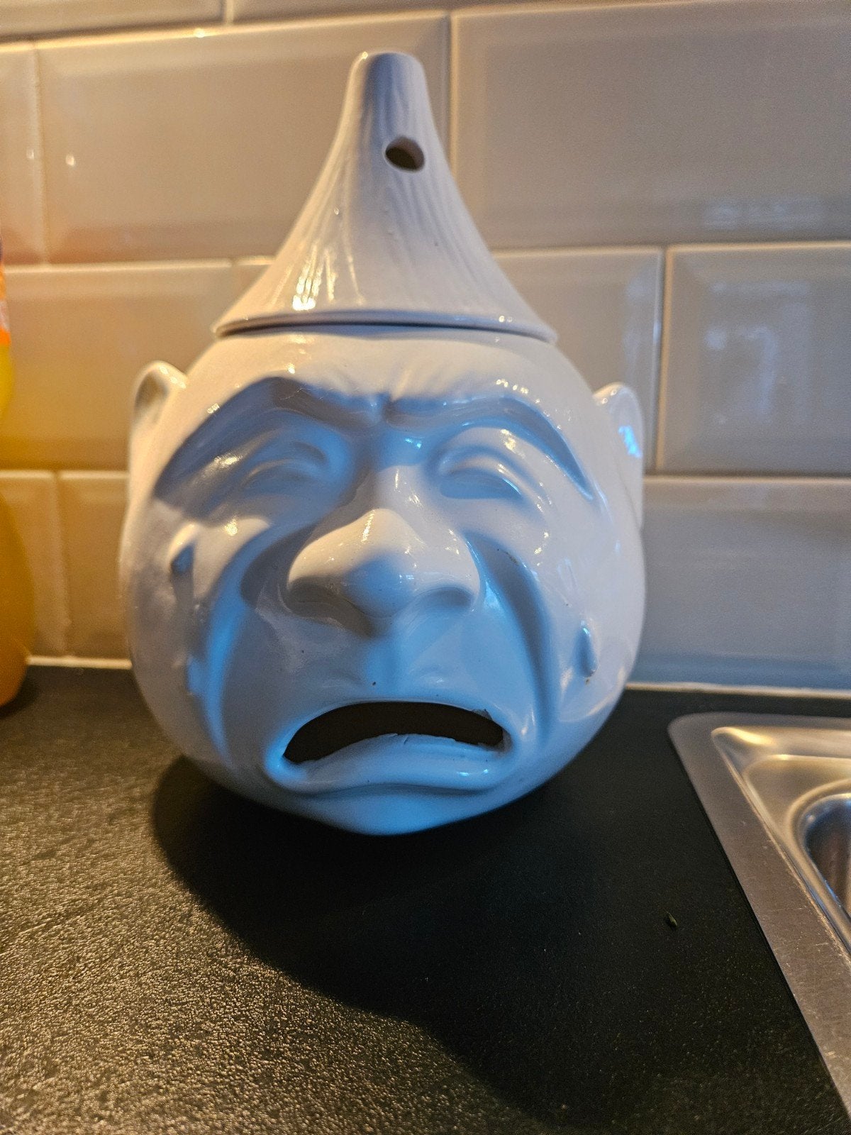witte vintage uienpot in de vorm van een gezicht, Ophalen of Verzenden