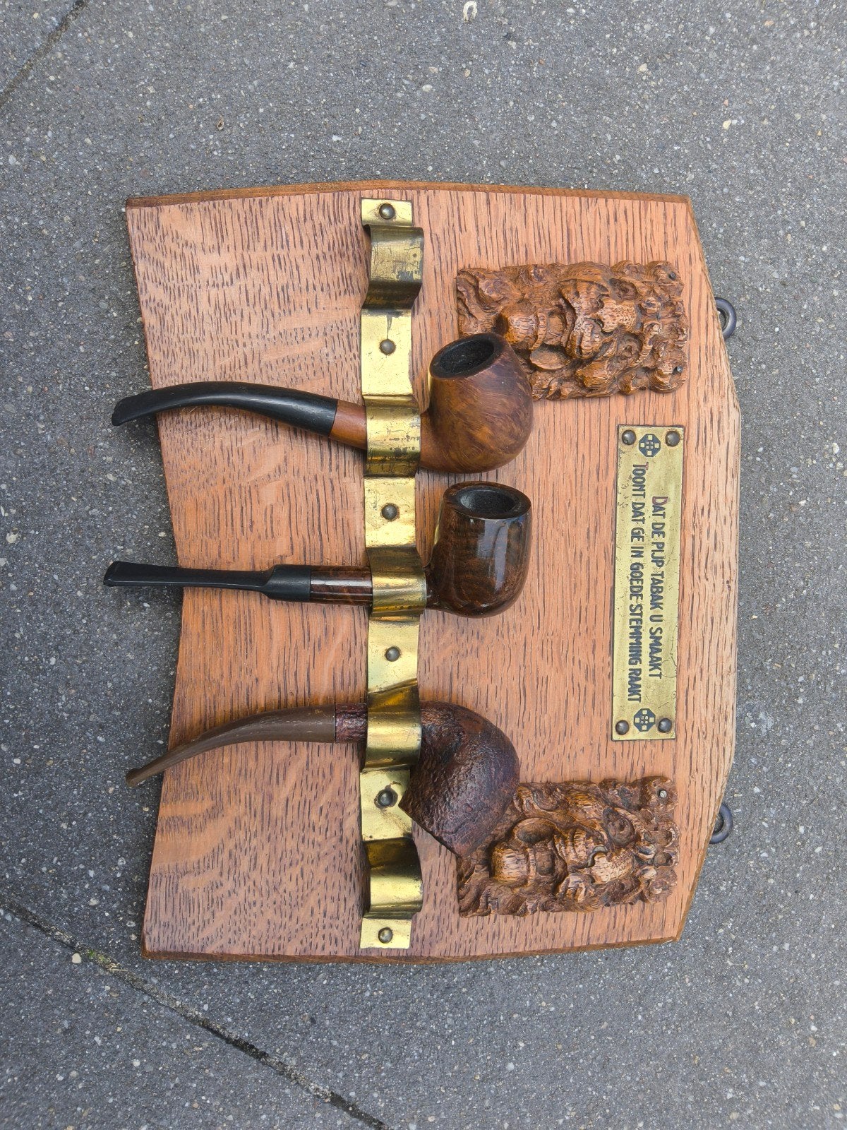Vintage Pijpenrek met 3 Houten Pijpen, Verzamelen, Rookartikelen, Aanstekers en Luciferdoosjes, Ophalen of Verzenden, Gebruikt