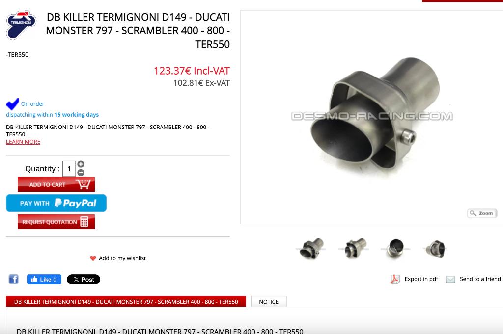 DB-killer Termignoni D149 - Ducati Monster / Scrambler, Motoren, Ophalen of Verzenden, Nieuw