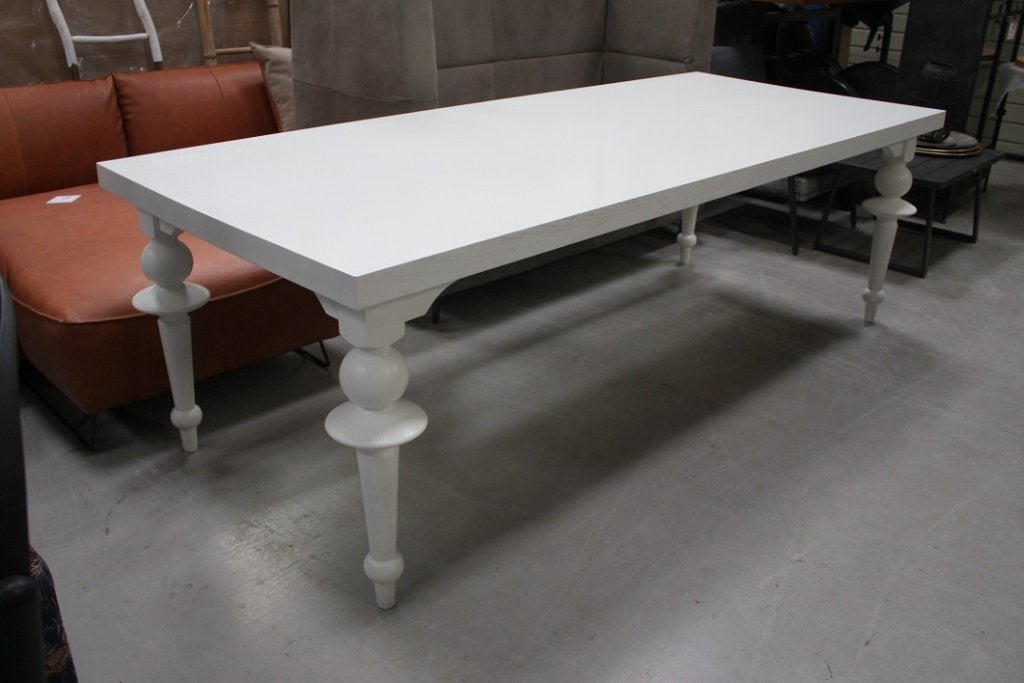 2 x mooie houten tafel eettafel wit met sierlijke bolpoot, Huis en Inrichting, Tafels | Eettafels, Ophalen, Gebruikt, 200 cm of meer