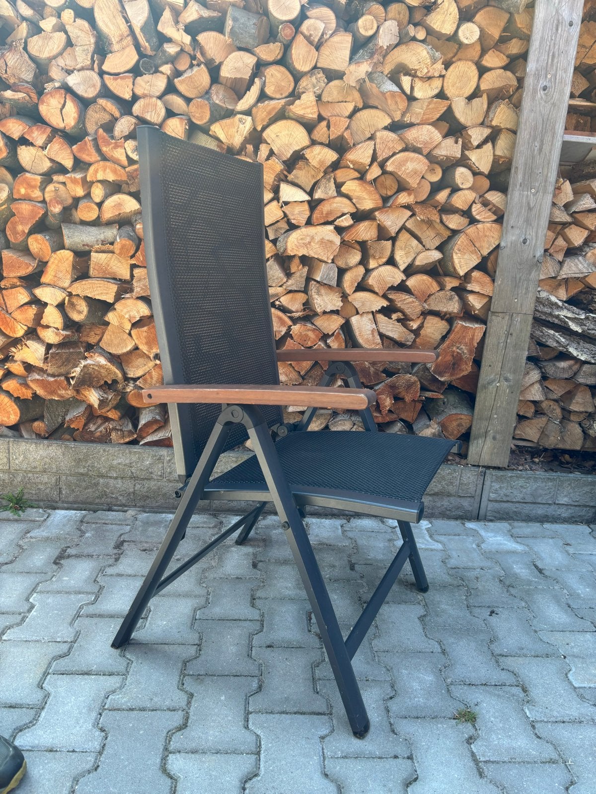 Tuinstel met houten armleuning, inklapbaar, Tuin en Terras, Ophalen, Aluminium, Inklapbaar