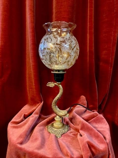 Italiaanse Tafellamp - Vintage - Albast en Messing Romp(vis), Huis en Inrichting, Lampen | Losse lampen, Gebruikt, Overige typen