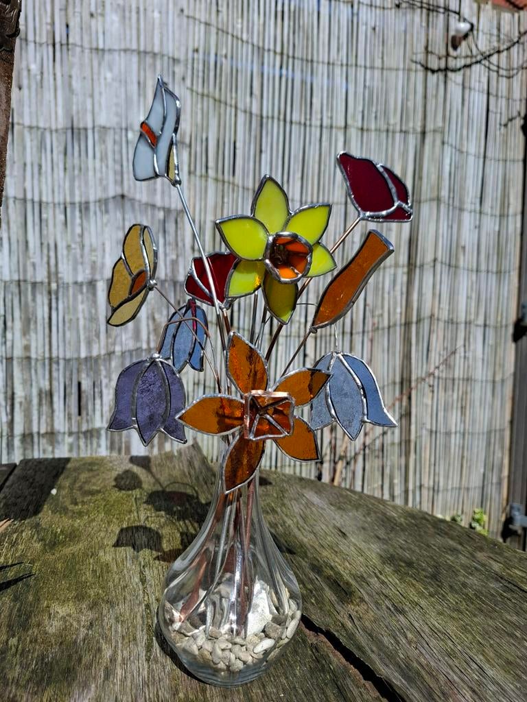Tiffany glas in lood bloemen, Antiek en Kunst, Antiek | Glas en Kristal, Ophalen of Verzenden