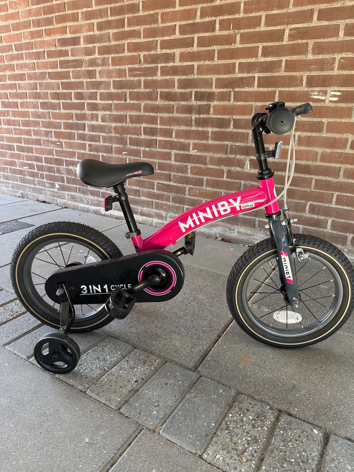Qplay Miniby kinderfiets 14-inch 3in1 roze, Ophalen of Verzenden, Zo goed als nieuw, Minder dan 16 inch