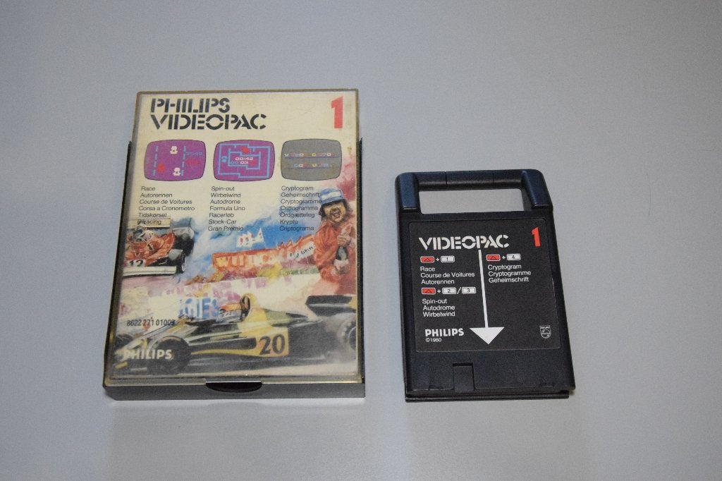Philips Videopac : Race / Spin-out / Cryptogram (1), Gebruikt, Racen en Vliegen, 2 spelers, Ophalen of Verzenden