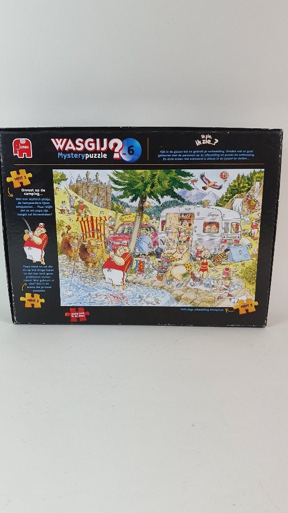 Wasgij Mystery puzzel nummer 6, Onrust op de Camping. 8C4, Ophalen of Verzenden, 500 t/m 1500 stukjes, Gebruikt