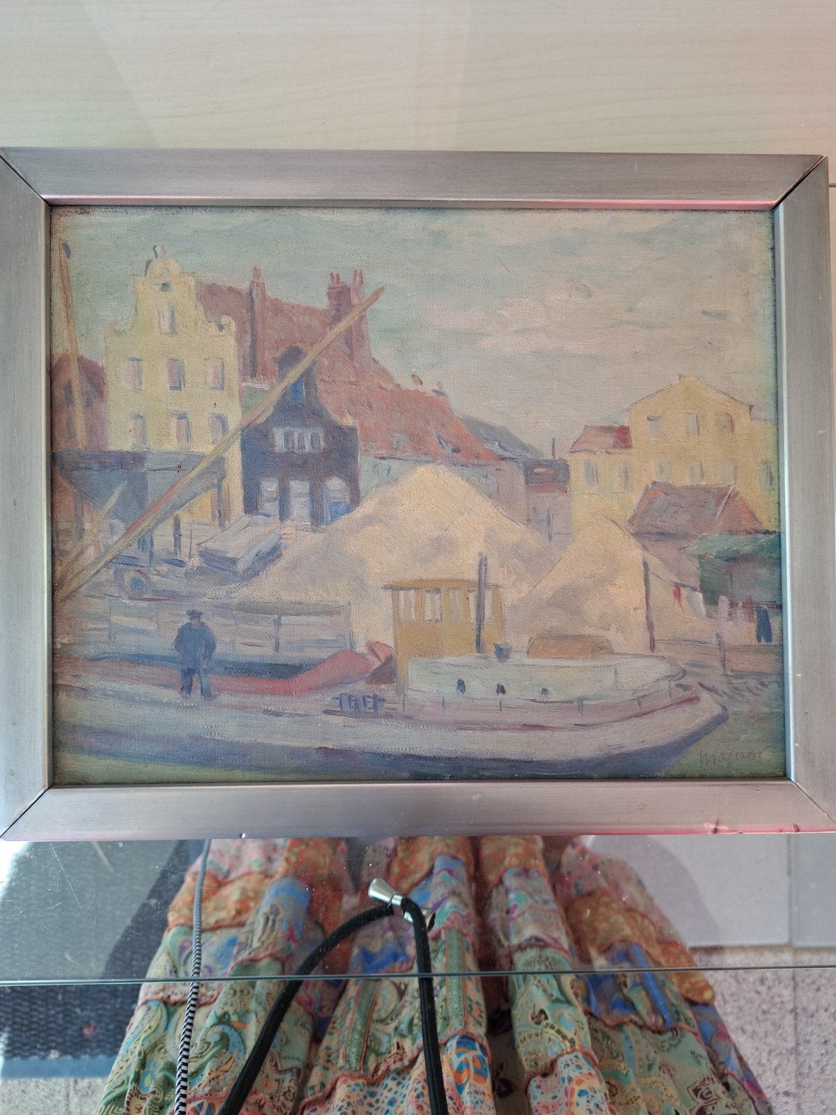 Olieverfschilderij van Majoor: Haven met boten en huizen, Ophalen of Verzenden