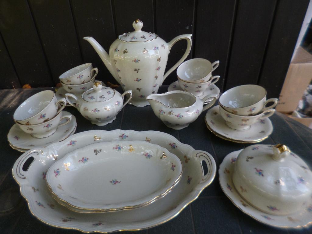 Servies delen Spenzo Jenny vol kleine bloemetjes en gouddeco, Antiek en Kunst, Antiek | Servies los, Ophalen of Verzenden