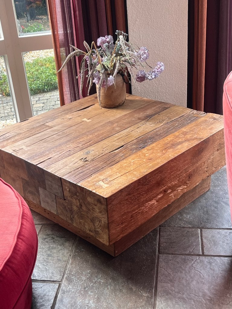 Robuuste salon of hoek tafel  hout, Ophalen, 200 cm of meer, 50 tot 100 cm, Zo goed als nieuw