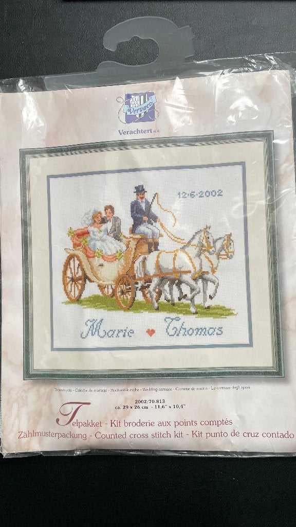 Nieuw: borduurpakket 'Trouwkoets', Ophalen of Verzenden, Nieuw, Handborduren, Borduurpakket