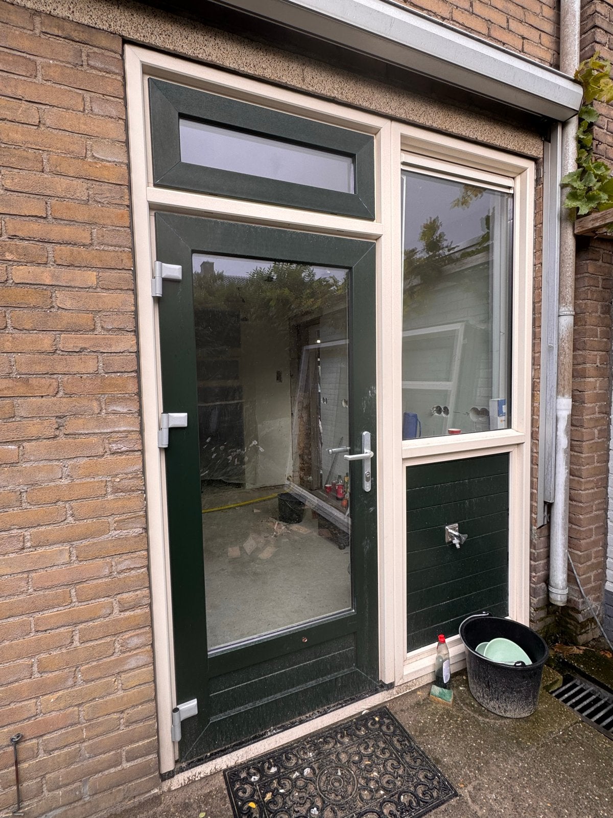 Buitendeur met raam en bovenlicht - Zo goed als nieuw, Doe-het-zelf en Verbouw, Ophalen, 80 tot 100 cm, 215 cm of meer, Hout