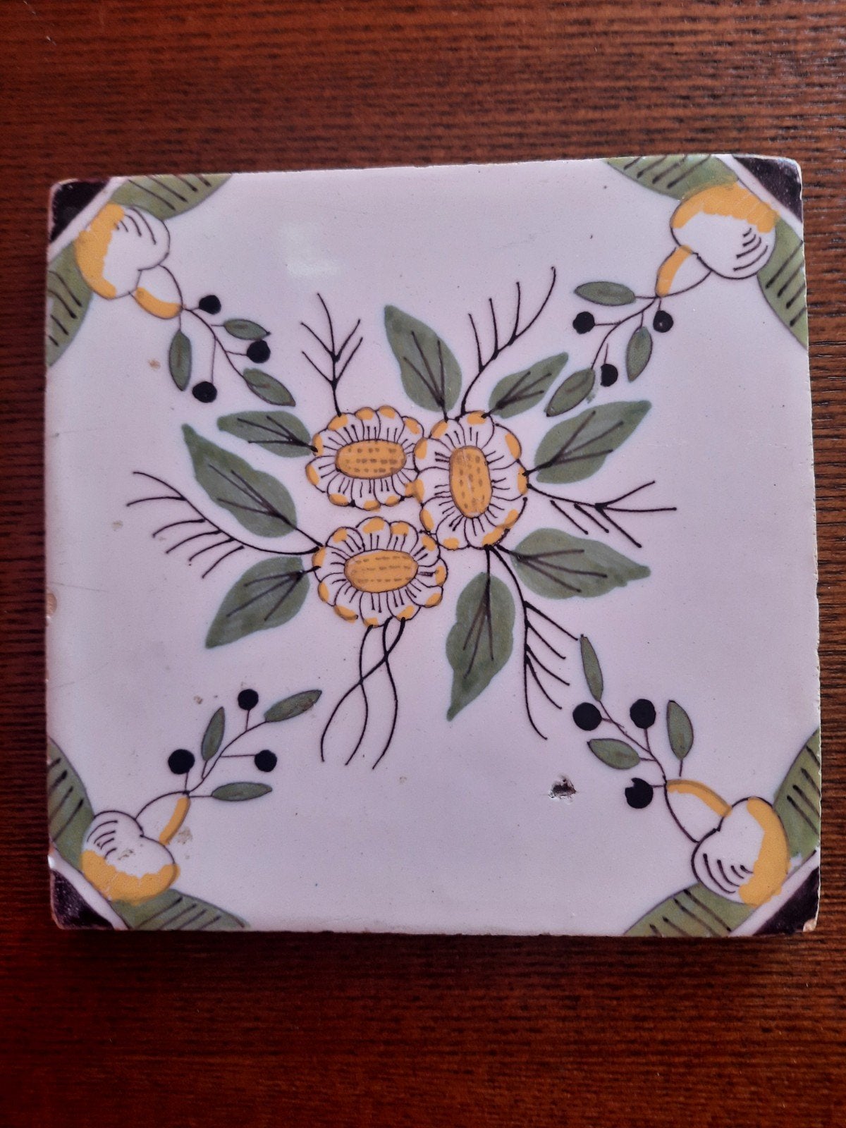 Haarlemmer ornamenttegel, 13x13 cm, bloemmotief, gaaf, Ophalen of Verzenden
