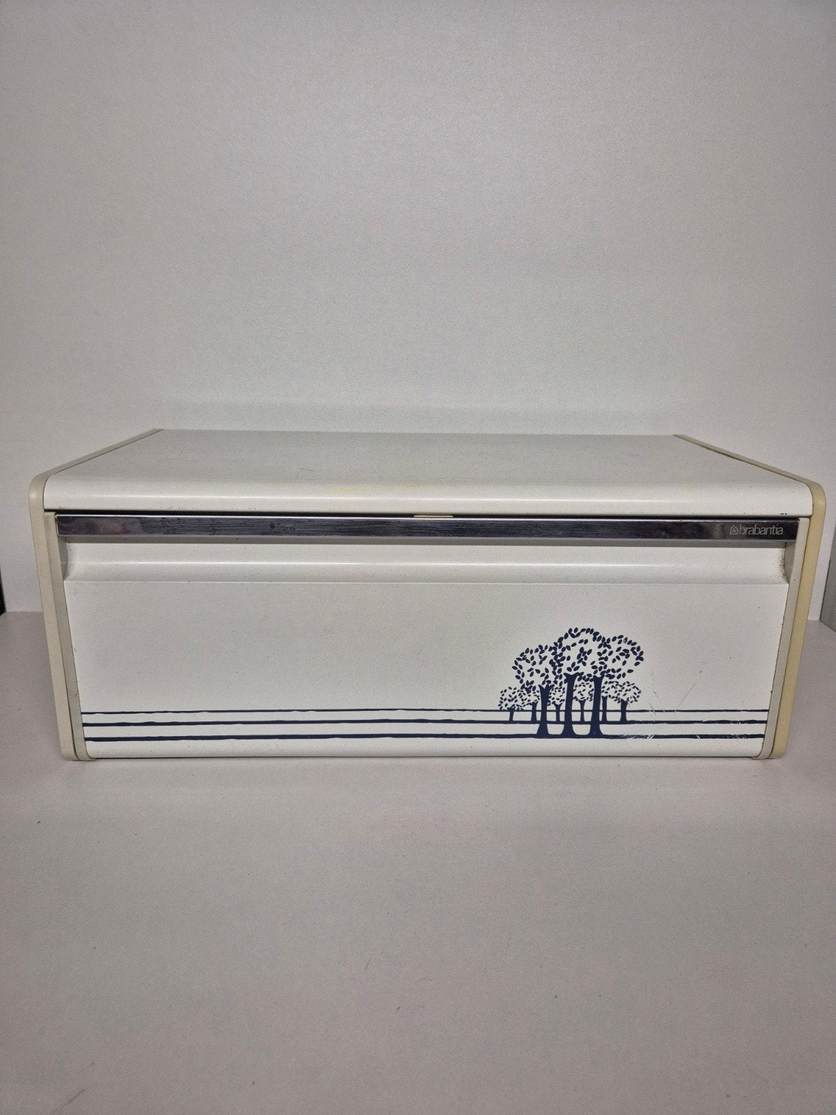 Vintage Brabantia broodtrommel met boomdecoratie, Ophalen of Verzenden