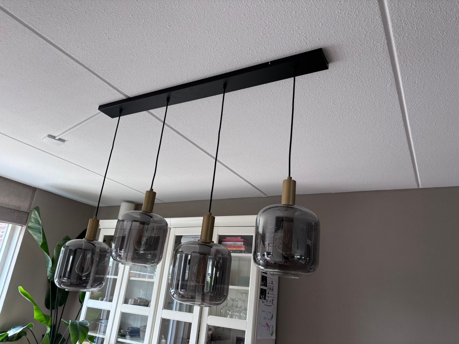 Industriële hanglamp met rookglas, Ophalen, Zo goed als nieuw