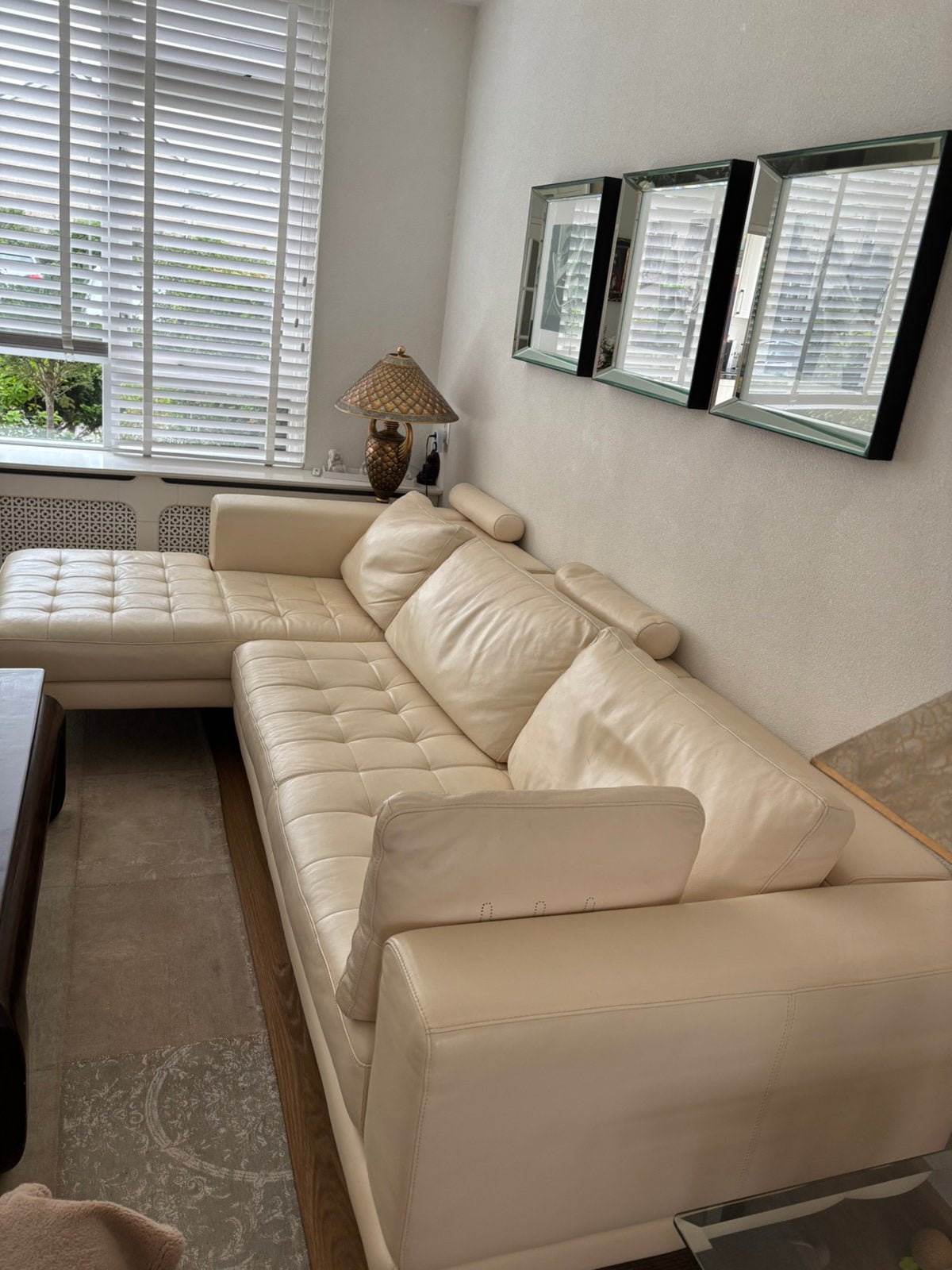 Leren bank, Huis en Inrichting, Banken | Bankstellen, Ophalen, 250 tot 300 cm, Gebruikt, 100 tot 125 cm