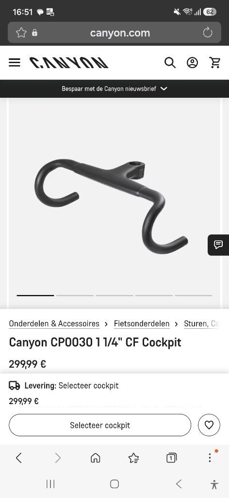 gezocht/ruilen: Canyon CP0030 1 1/4" CF Cockpit | CANYON NL, Canyon, Stuur, Ophalen of Verzenden, Zo goed als nieuw