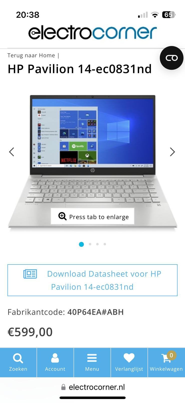 Z.g.a.n. Hp pavilion 14 inch  ec08331nd te koop, 2 tot 3 Ghz, 14 inch, Ophalen of Verzenden, Zo goed als nieuw