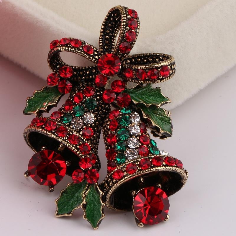 schitterende kristal strass Kerstbroche met 2 Kerstklokjes, Sieraden, Tassen en Uiterlijk, Broches, Overige materialen, 4 tot 7 cm
