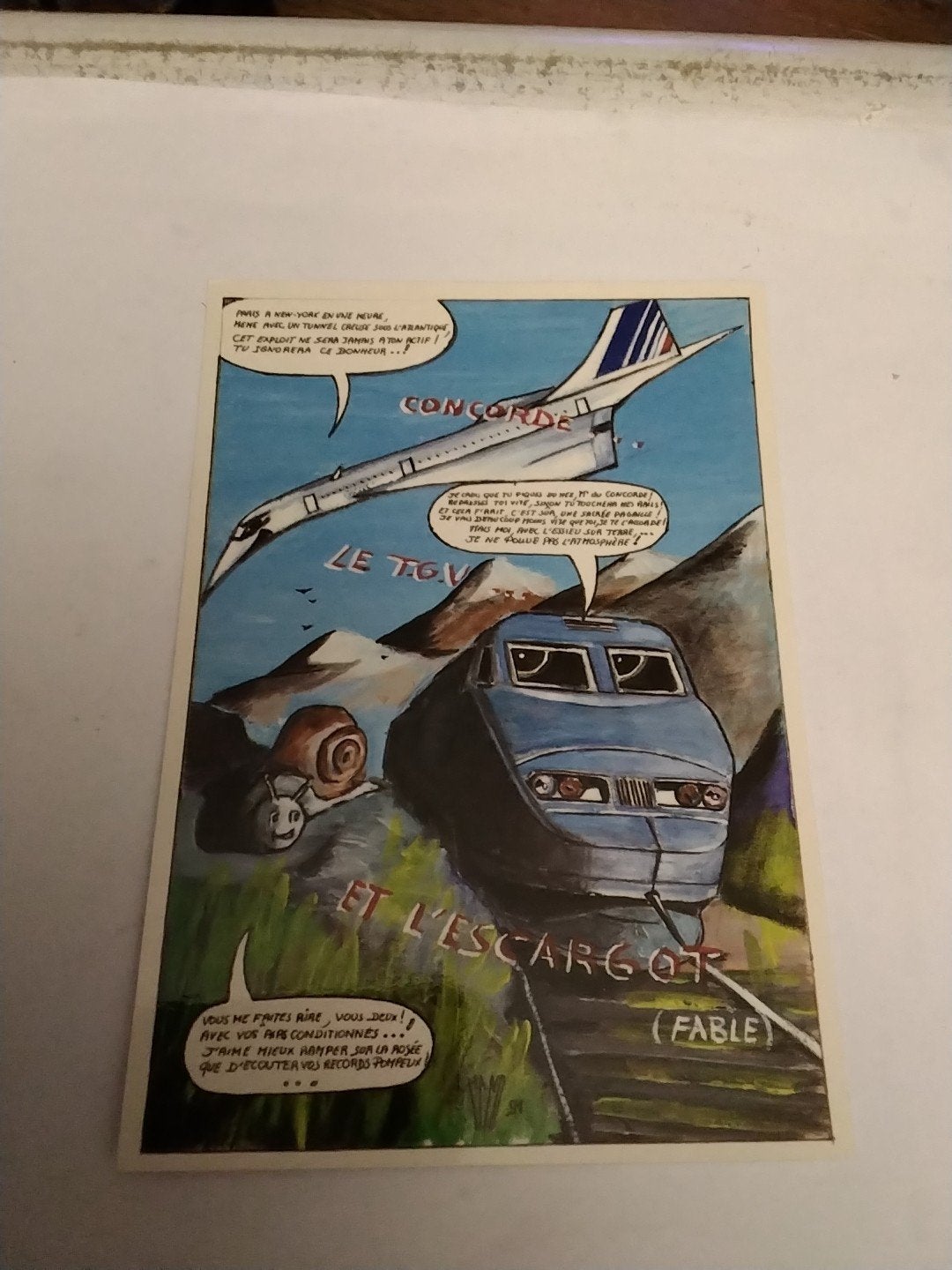 Concorde TGV Slak Fabel Ansichtkaart - Pierre Hano, Ophalen of Verzenden, 1980 tot heden, Ongelopen