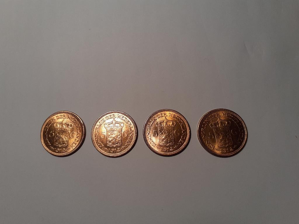 4 X  5 Gulden Wilhelmina 1912, Ophalen, Setje, Koningin Wilhelmina, Goud