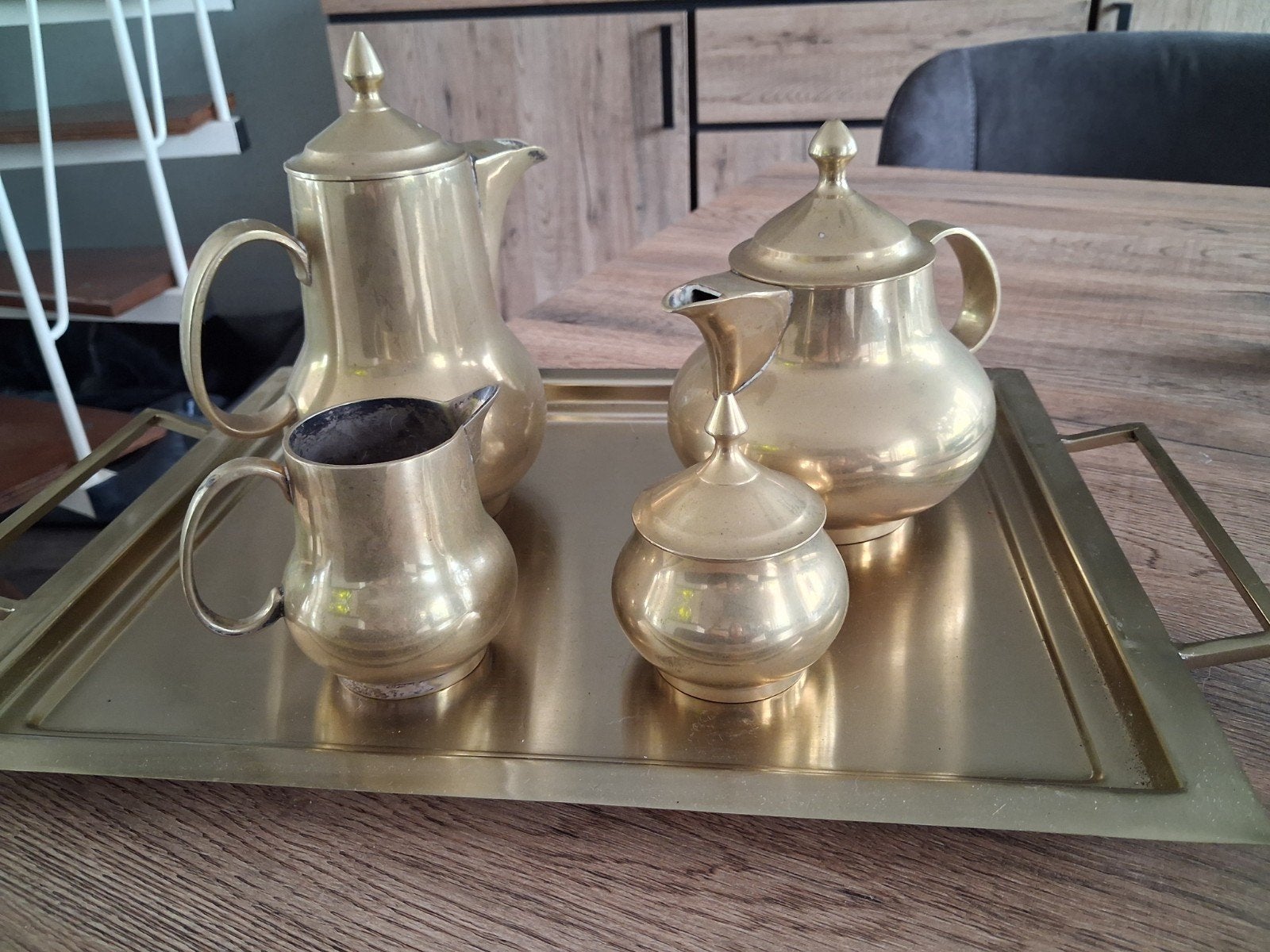 koperen servies t.e.a.b., Gebruikt, Vintage, Ophalen of Verzenden, Bord(en)