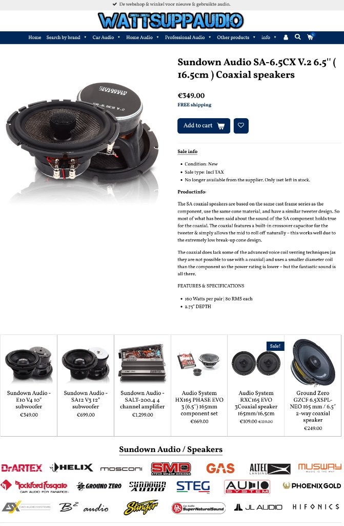 Sundown Audio SA-6.5CX V.2 6.5'' (16.5cm) Coaxial speakers, ., Nieuw, Ophalen of Verzenden, .